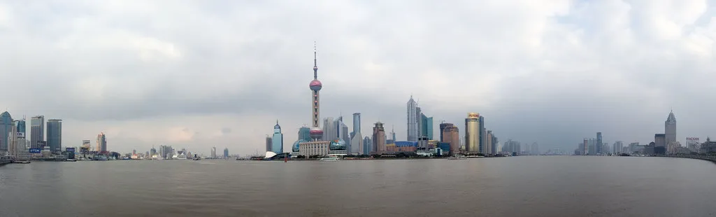 The Bund waterfront and Pudong skyline at golden hour
